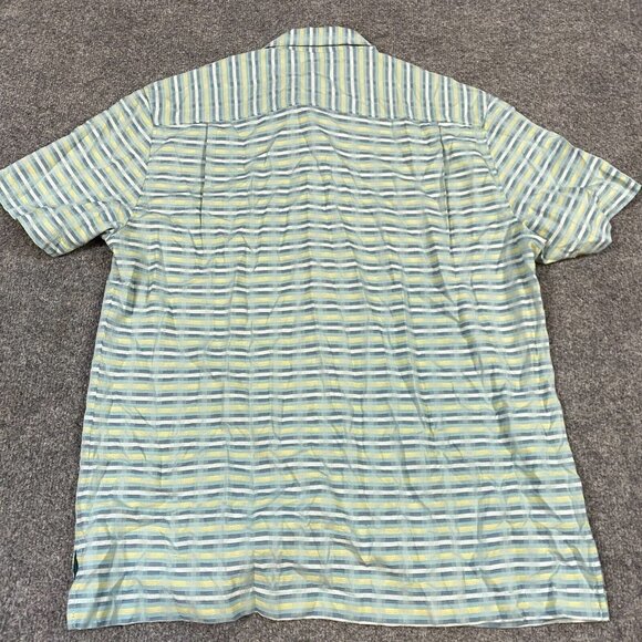 Tommy Bahama Shirt M Blue Green Silk Cotton Blend Short Sleeve - Picture 8 of 8